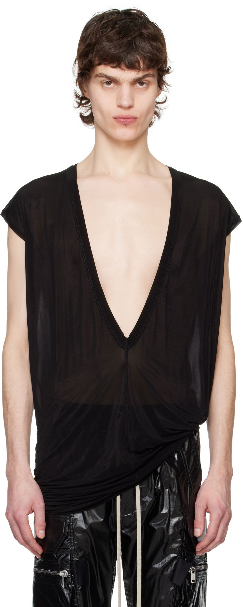 Majica bez rukava Rick Owens Rick Owens Hollywood Dylan Deep V-Neck T-Shirt Crna | RU01E5157 BZ