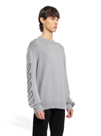 Džemper Off-White Diagonal Outline Crew Knit Siva | OMHE087C99KNI0010610