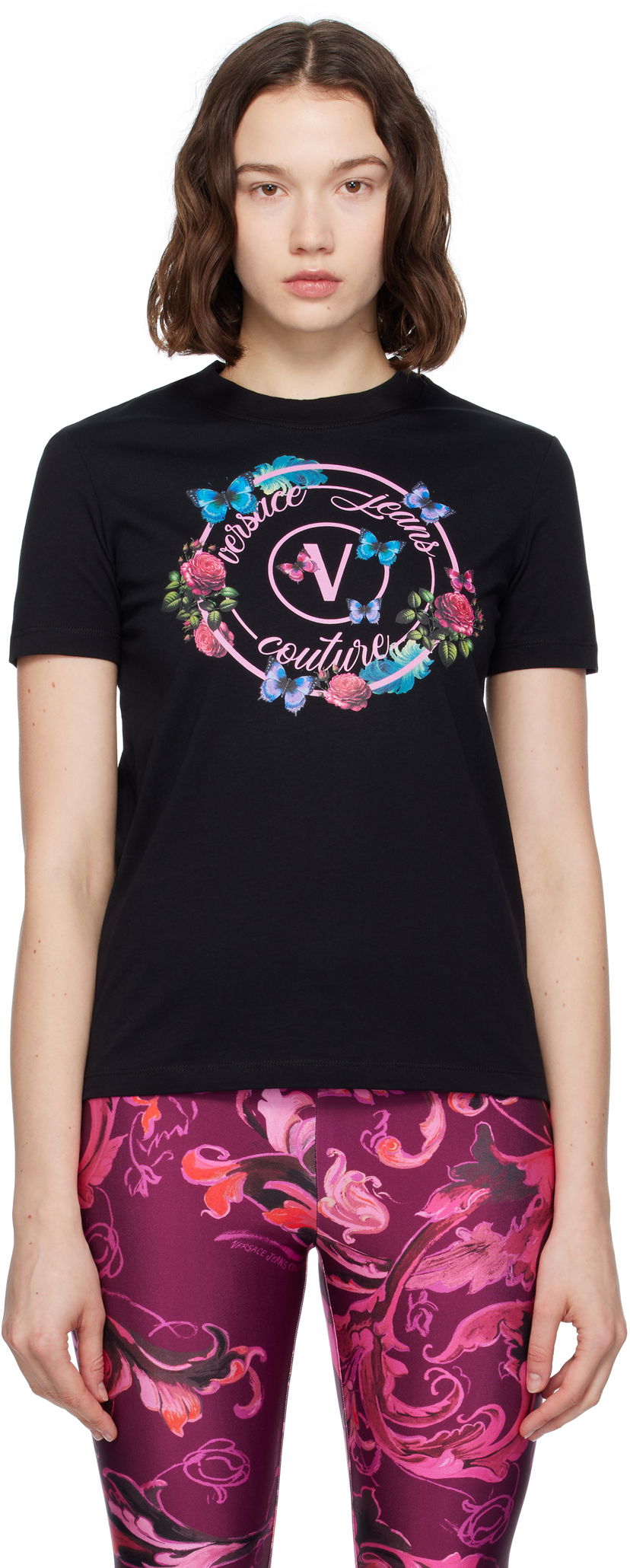 Majica kratkih rukava Versace Versace Jeans Couture Cotton Jersey Graphic T-Shirt Crna | E79HAHP01_ECJ01P