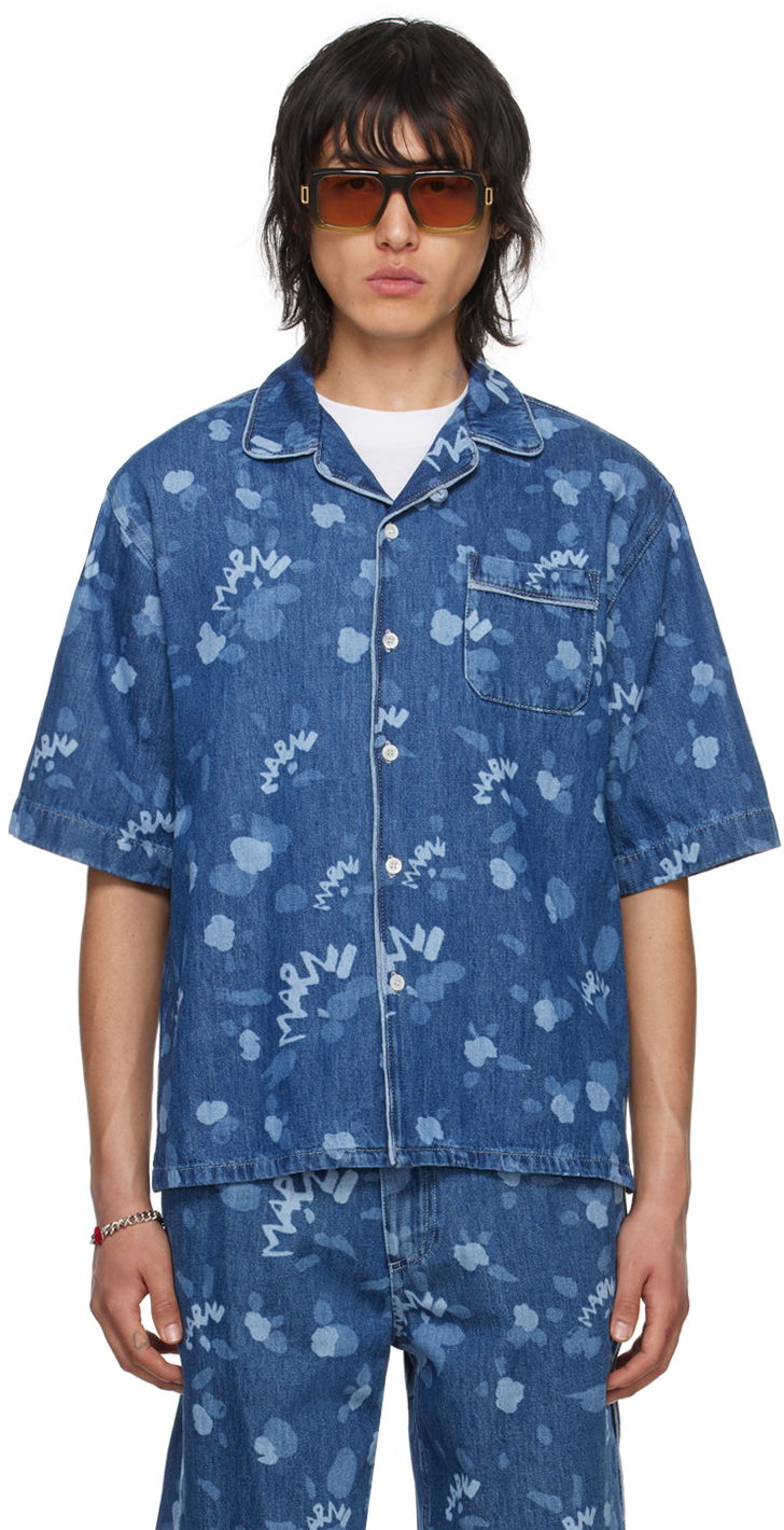 Košulja Marni Bowling Denim Shirt Tamnoplava | CUJU0017I1 USCW08