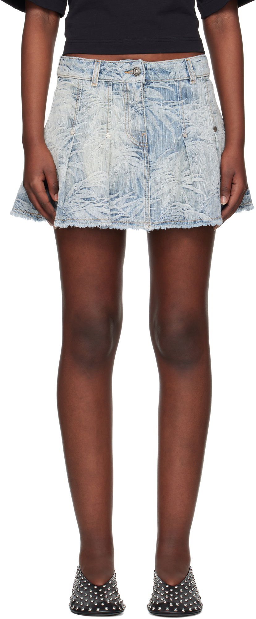 Suknja Palm Angels Palm Angels Palms Jacquard Denim Miniskirt Plava | PWYF019S25DEN0014440