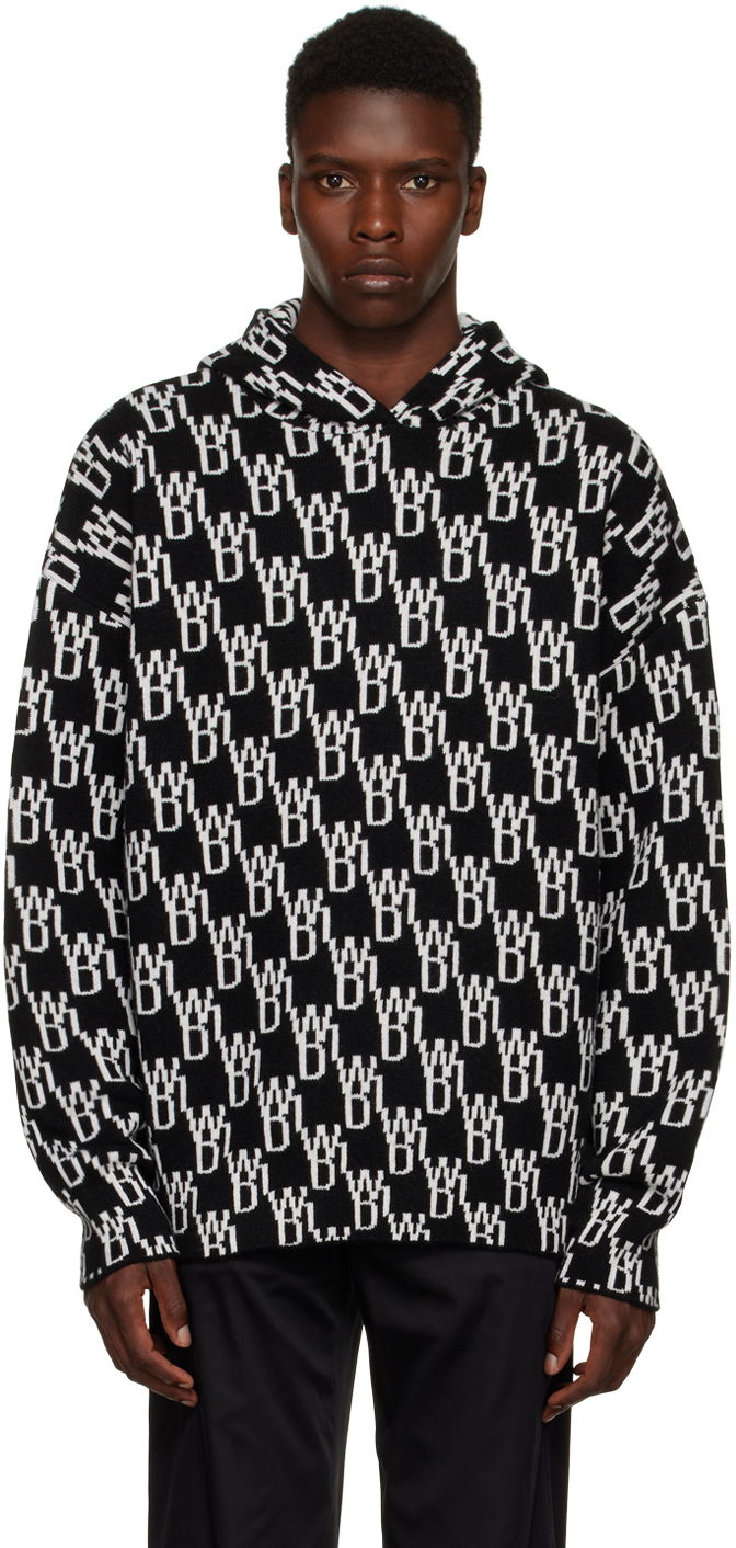 Dukserice We11done We11done Jacquard Knit Hoodie Crna | WD-KT3-22-628-U-BK