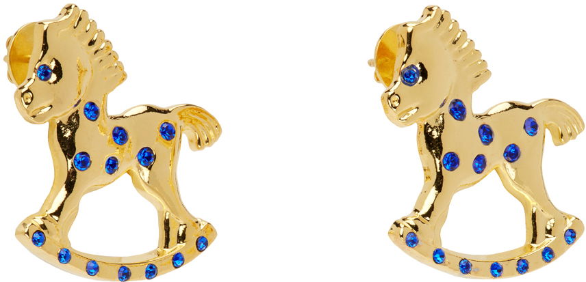 Naušnice Chopova Lowena Gold-tone & Blue Crystal Rocking Horse Earrings Metalik | 6507, 1