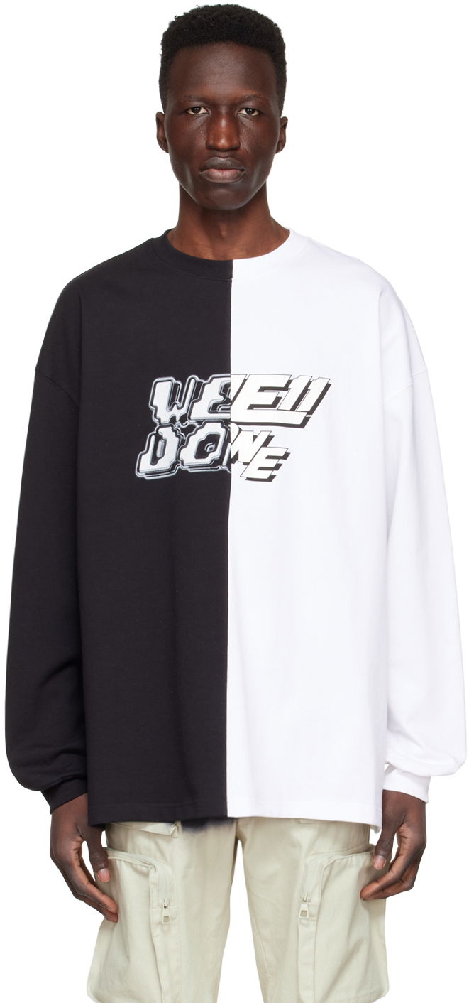 Dukserice We11done We11done Half & Half Logo Long Sleeve T-Shirt Višebojno | WD-TT1-22-557-U-BW