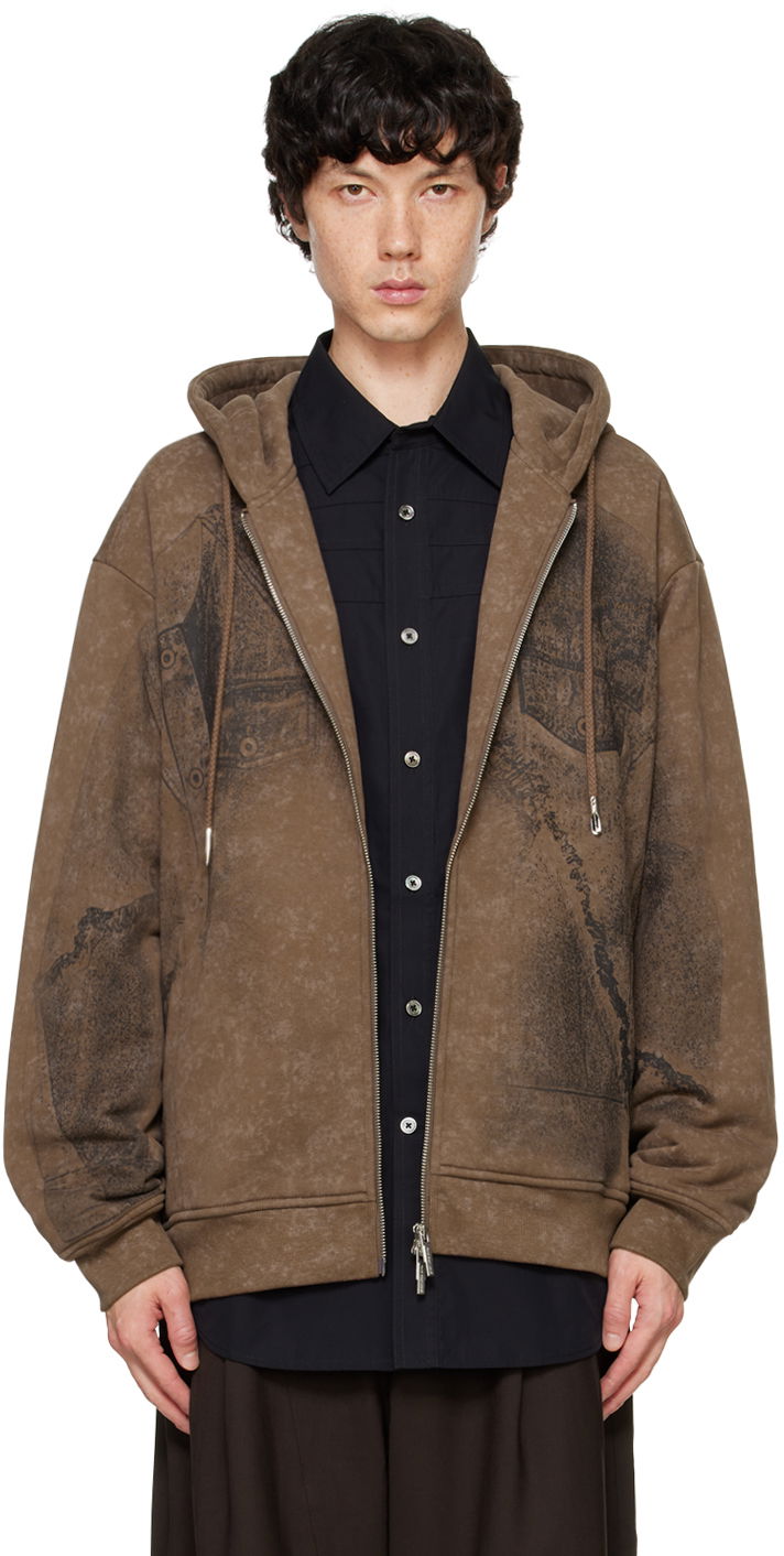 Dukserice Feng Chen Wang Feng Chen Wang Deconstruction Print Zip Hoodie Smeđa | FUF18HD02