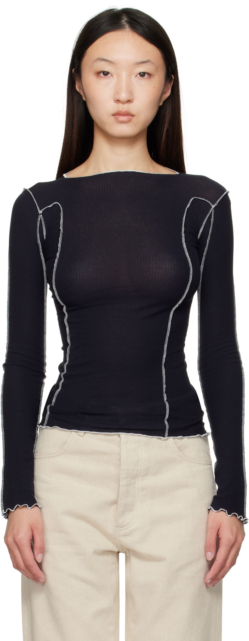 Majica kratkih rukava Baserange Baserange Omato Long Sleeve T-Shirt Crna | TTOML-CR-AU25