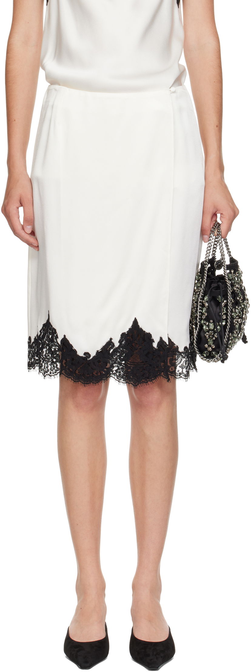 Suknja Stella McCartney Stella McCartney Satin Midi Skirt with Lace Bijela | 6301443FU302