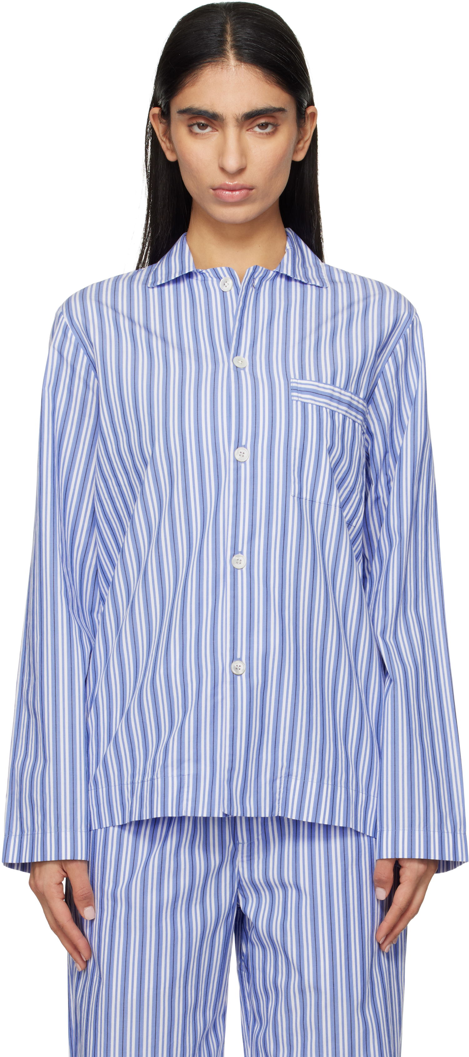 Košulja TEKLA Striped Poplin Long-Sleeved Pajama Shirt Plava | SWT-PES, 0