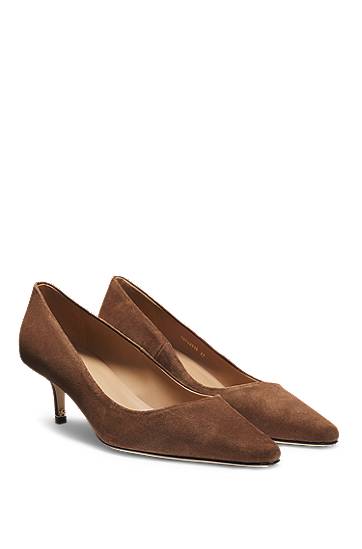 Dodaci BOSS Suede Pointed-Toe Kitten Heel Pumps Smeđa | 50542815