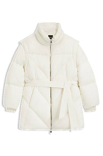 Pernata jakna BOSS High-Neck Water-repellent Quilted Puffer Jacket with Belt Bijela | 50547306