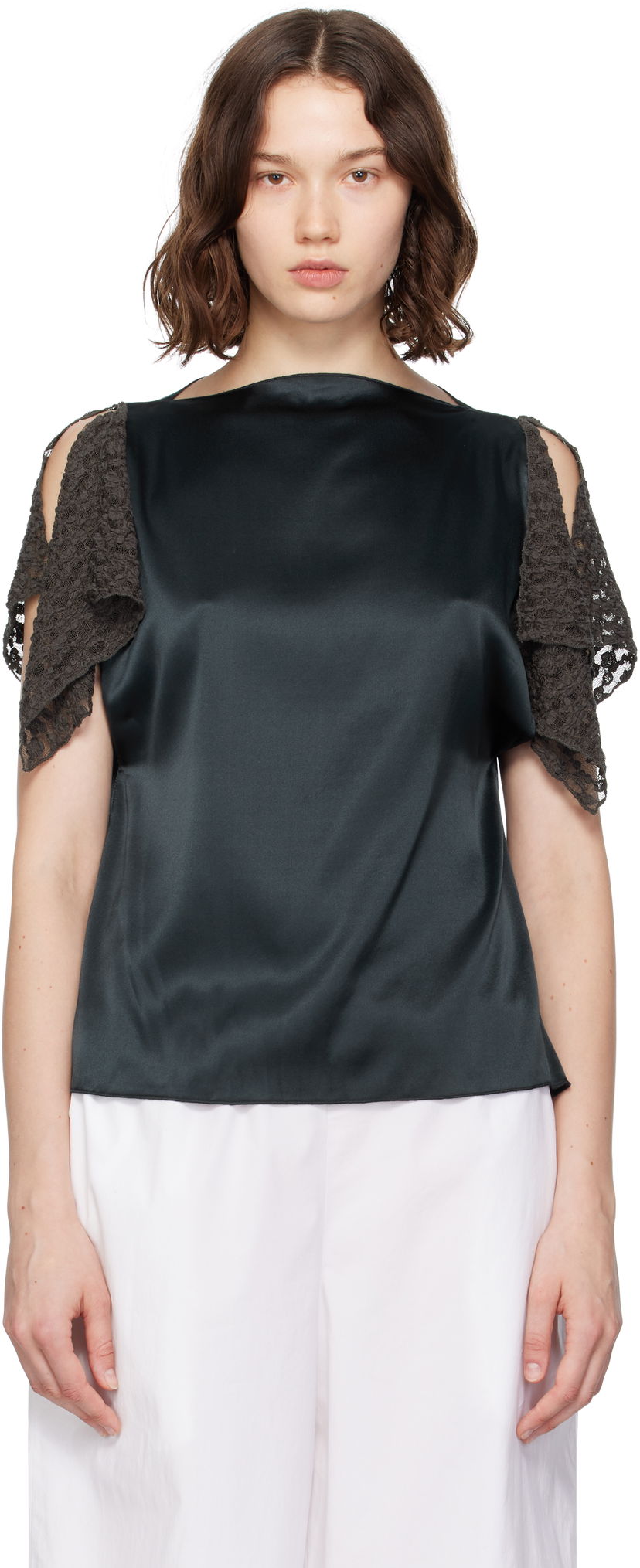 Majica bez rukava Baserange Baserange Olin Silk Blouse with Lace Sleeves Zelena | TOOL-SS-SU25