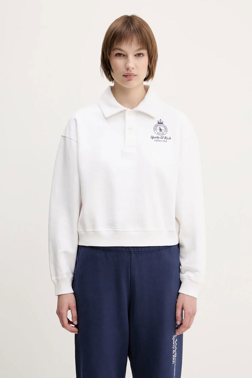 Dukserice Sporty & Rich Sporty & Rich Crown Country Embroidered Cropped Polo Bijela | ST072612202WH01