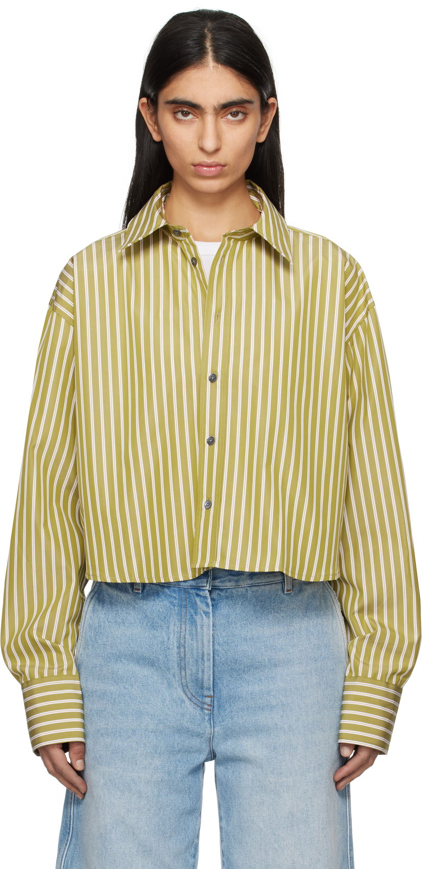 Košulja AMI AMI Paris Cropped Oversized Striped Shirt Zelena | USH121.CO0108