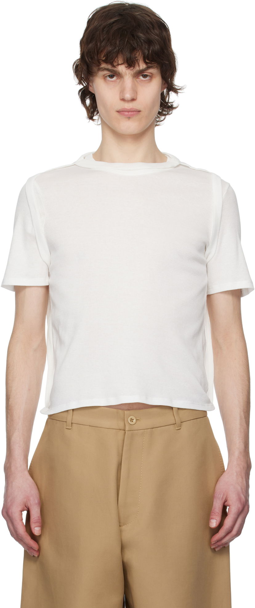 Crop top Eckhaus Latta Eckhaus Latta Flip Cropped T-Shirt Bijela | 1204-EL-PS25-CH - CHALK
