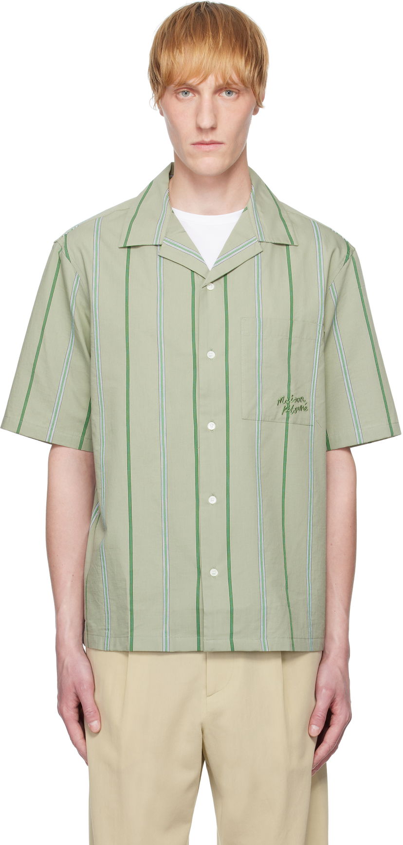 Košulja MAISON KITSUNÉ Maison Kitsuné Resort Striped Shirt Zelena | OM00421WC5029