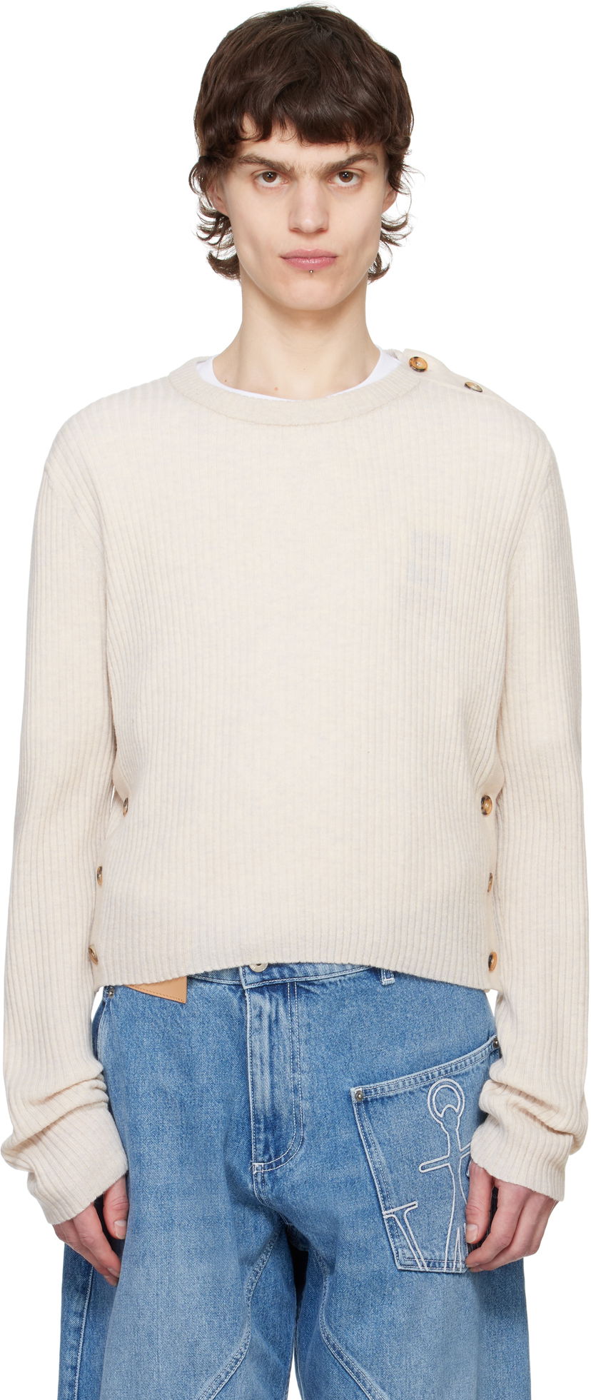 Džemper JW Anderson JW Anderson Cropped Button Trim Sweater Bež | KW1324-YN0411