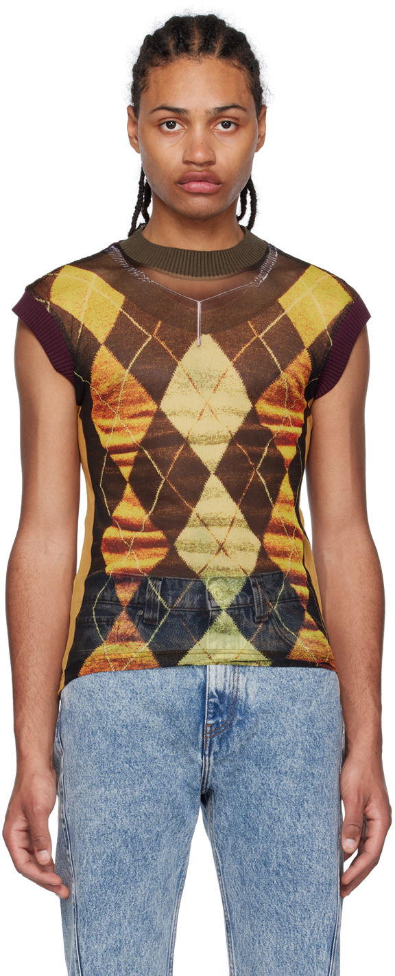 Majica bez rukava Y/PROJECT Jean Paul Gaultier Edition Argyle Mesh Tank Top Žuta | YPJPGTS5-S24