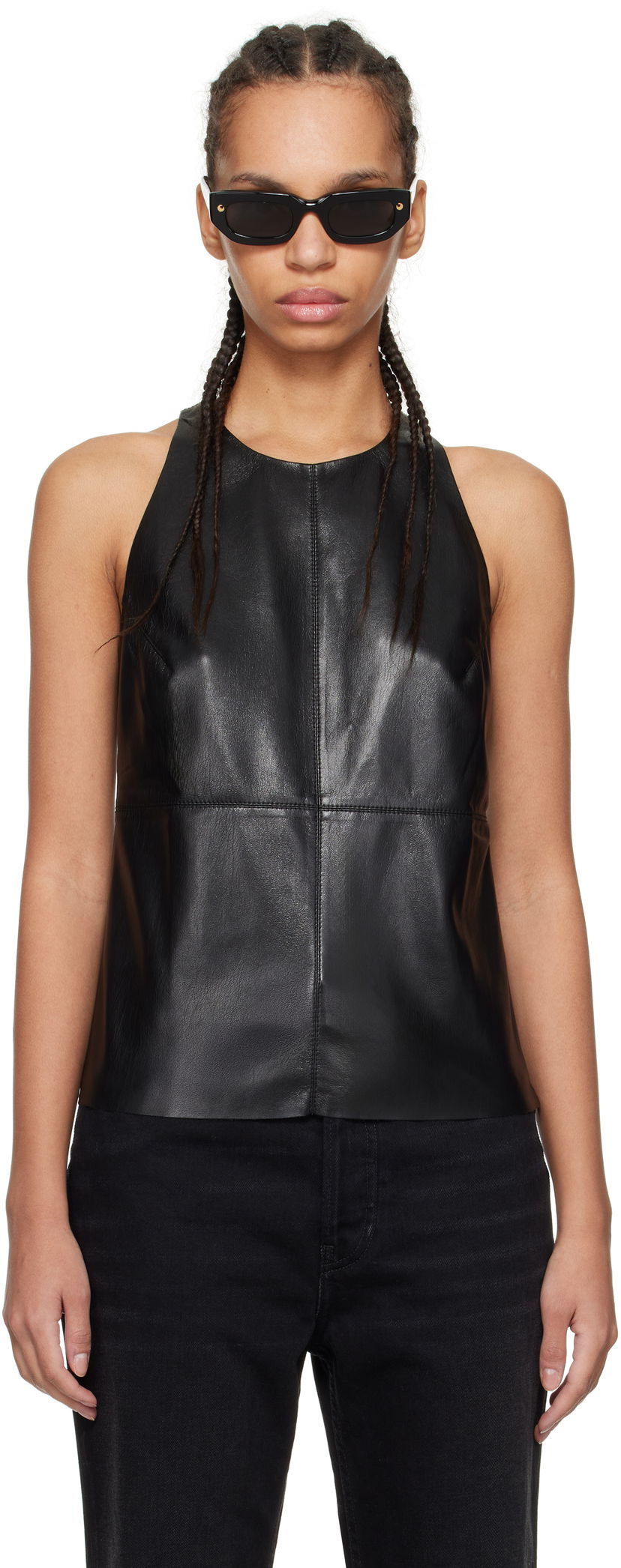 Majica bez rukava Nanushka Nanushka Teza Faux-Leather Tank Top Crna | NW24CRTP03999