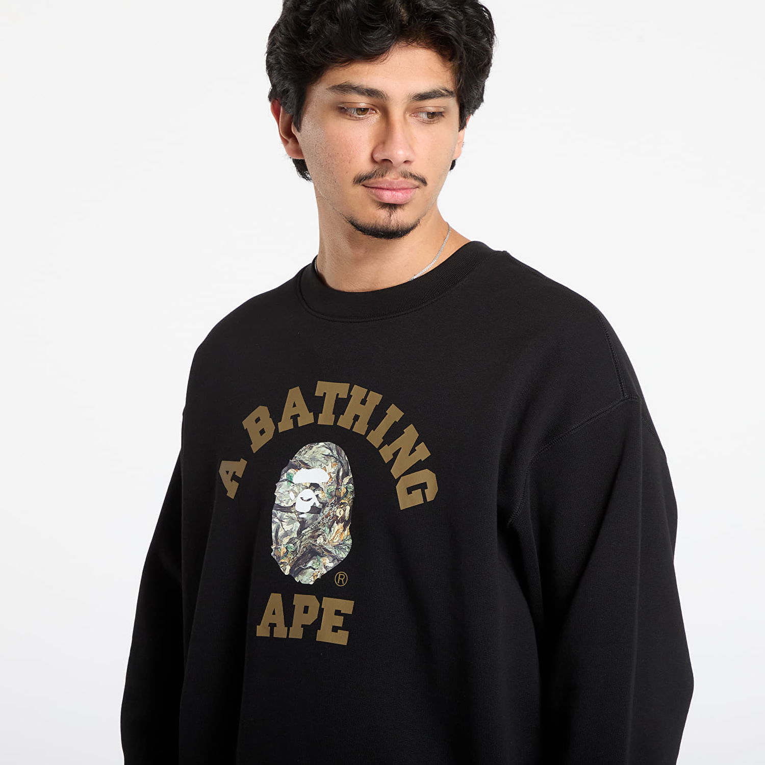 Dukserice BAPE Tree Edge Camo College Relaxed Fit Crewneck Sweatshirt Crna | 001SWL801301MBLK, 1