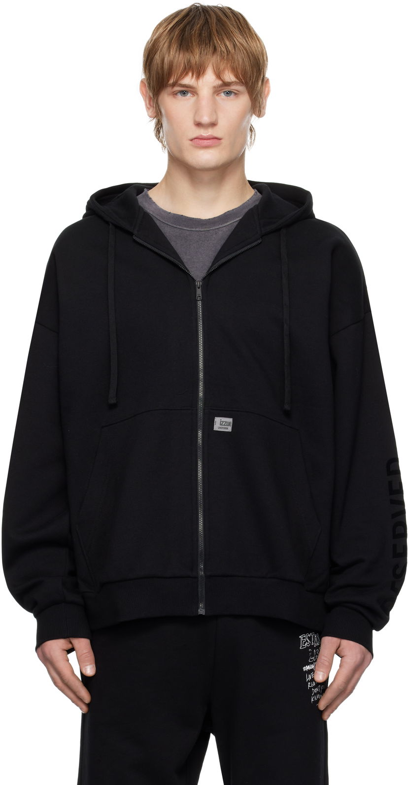 Dukserice izzue Quilted Back Zip-Up Hoodie Crna | IZXSWN3525W4NBKX
