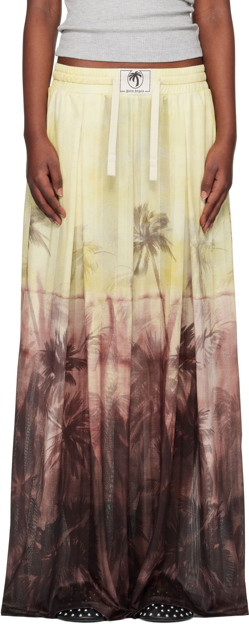 Suknja Palm Angels Palm Angels Sunset Palms Mesh Trousers Žuta | PWCA154S25FAB0012010