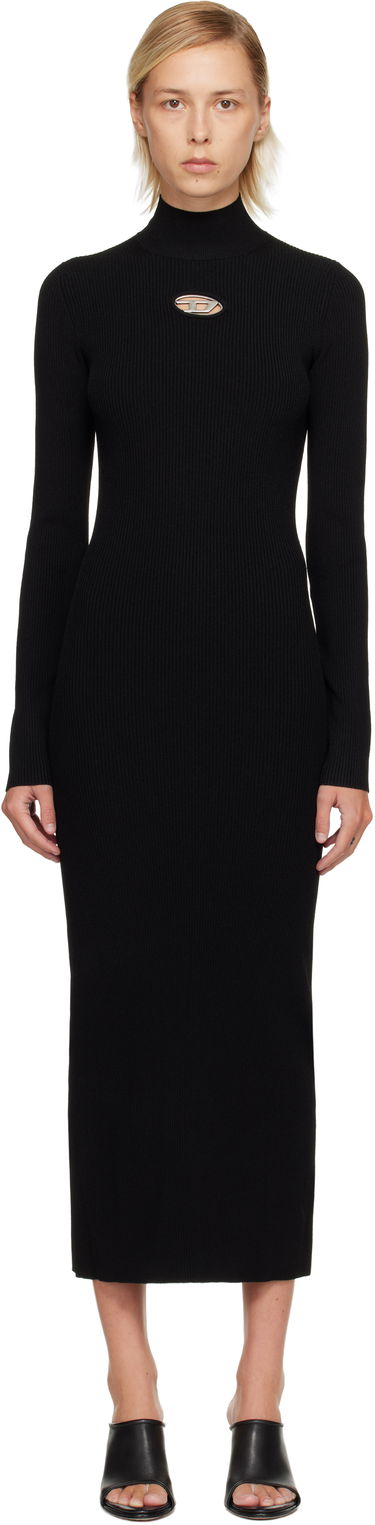 Haljina Diesel Ribbed knit long-sleeve mock neck maxi dress with metallic cut-out Crna | A14186 0DLAX, 0