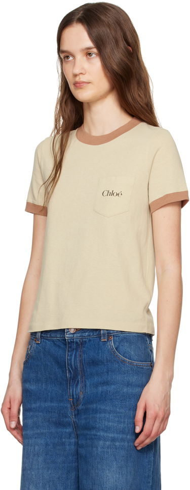 Majica kratkih rukava CHLOÉ Chloé Crew Neck Logo Pocket T-Shirt Bež | CH25UJH04187, 3