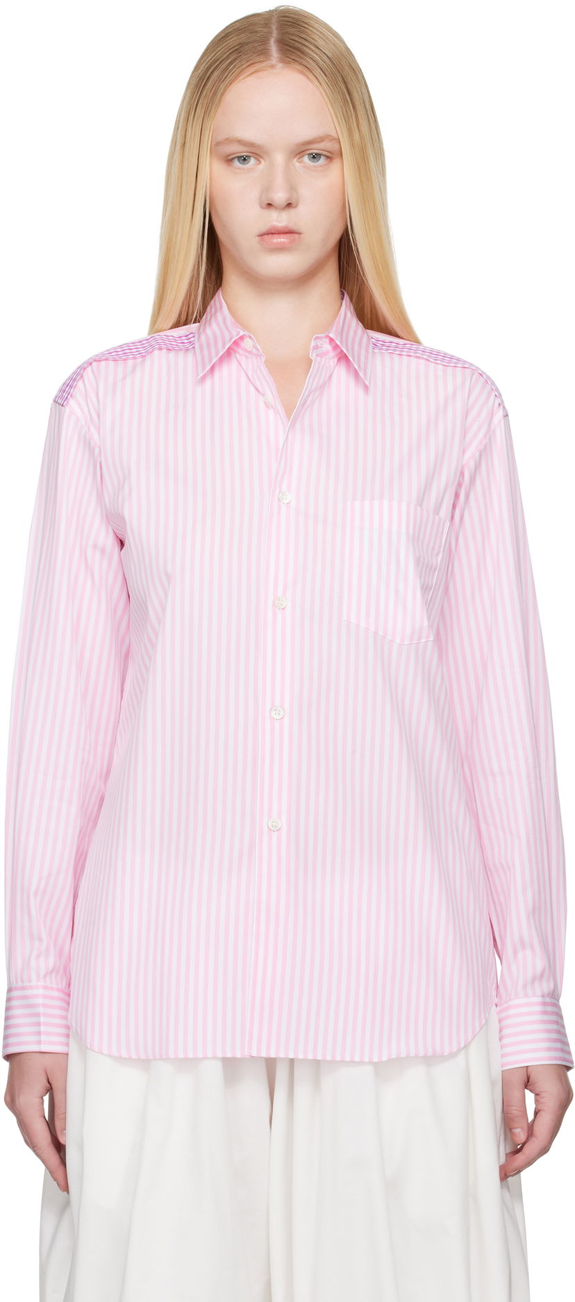 Košulja Comme des Garçons Comme des Garçons Striped Gingham Trim Shirt Ružičasta | FO-B022-S25