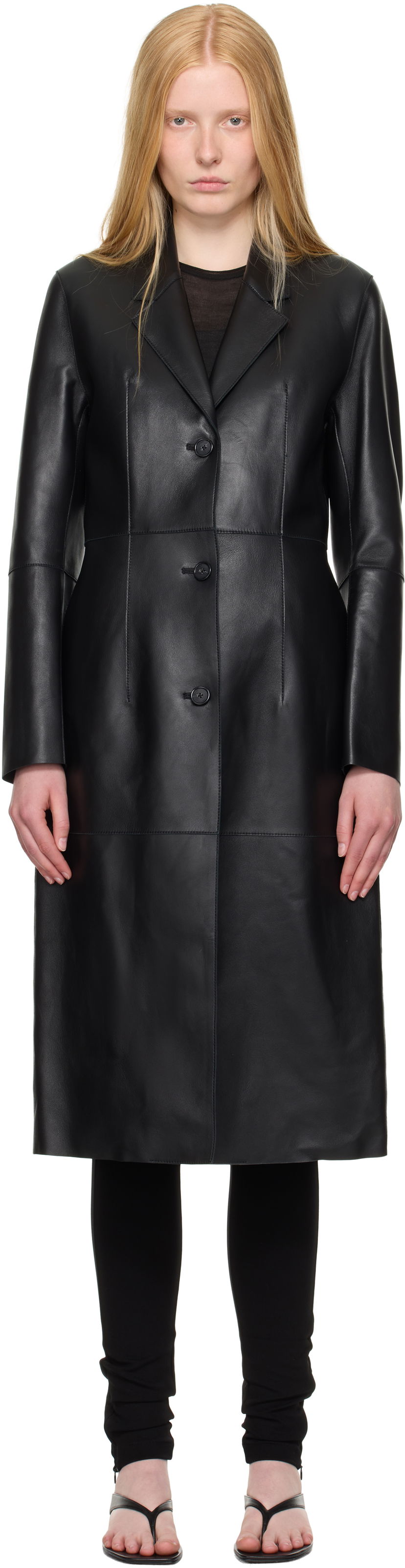 Kaputi TOTEME TOTEME Slim Leather Coat Crna | 252-WRO0191-LE0056
