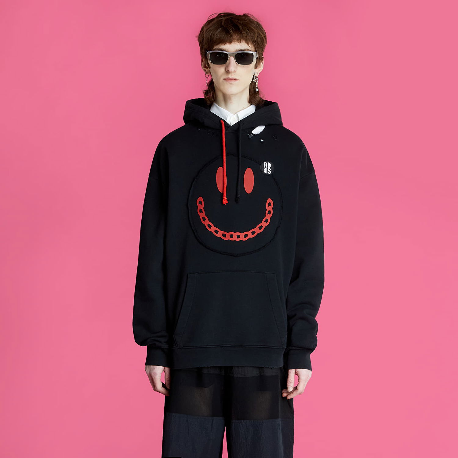 Dukserice RAF SIMONS Regular Fit Hoodie With Print Destroy Washed Crna | 224-164-19003-0099, 0