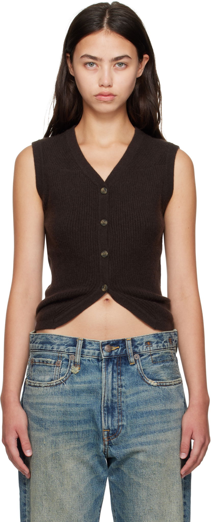 Prsluk R13 R13 Ribbed Wrap Around Vest Smeđa | R13WY308-Y210A
