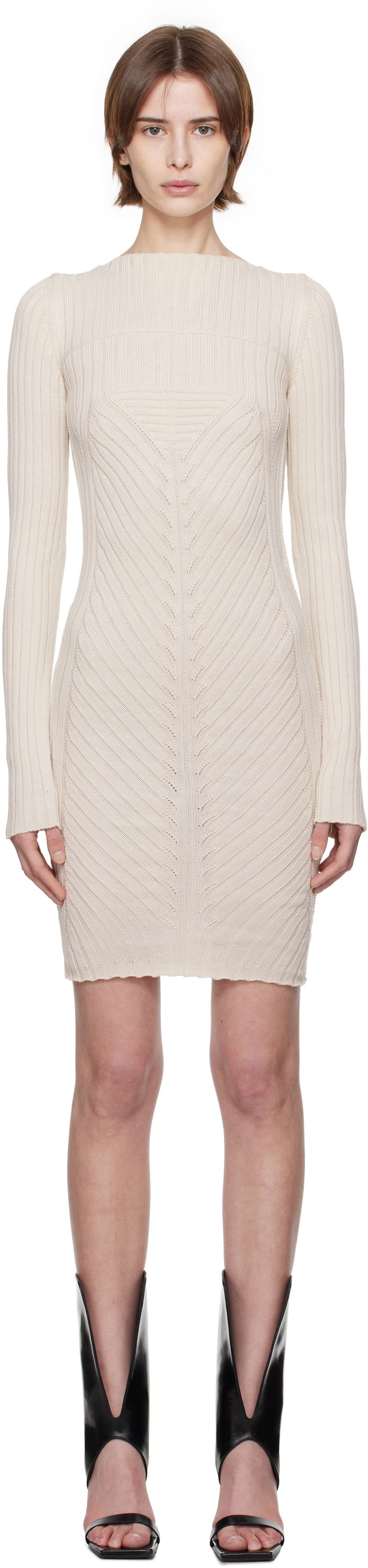 Haljina Rick Owens Rick Owens Hollywood Knit Mini Dress Bež | RP01E7651 KEC