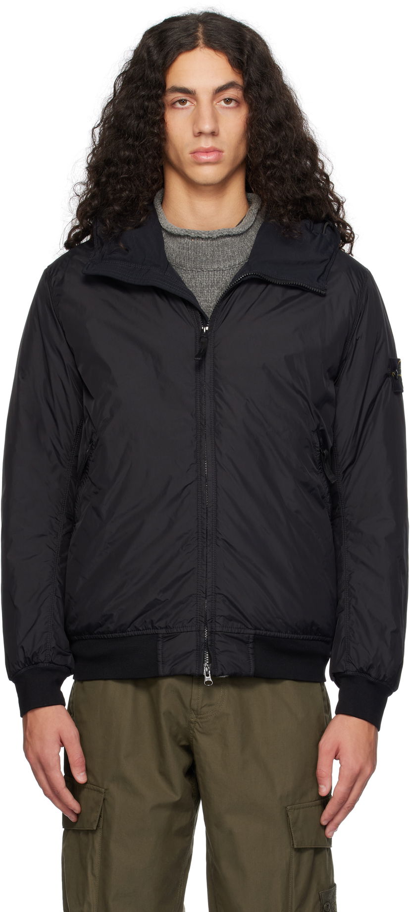 Bomber jakna Stone Island Crinkle Reps R-NY Bomber Jacket Crna | 811540823