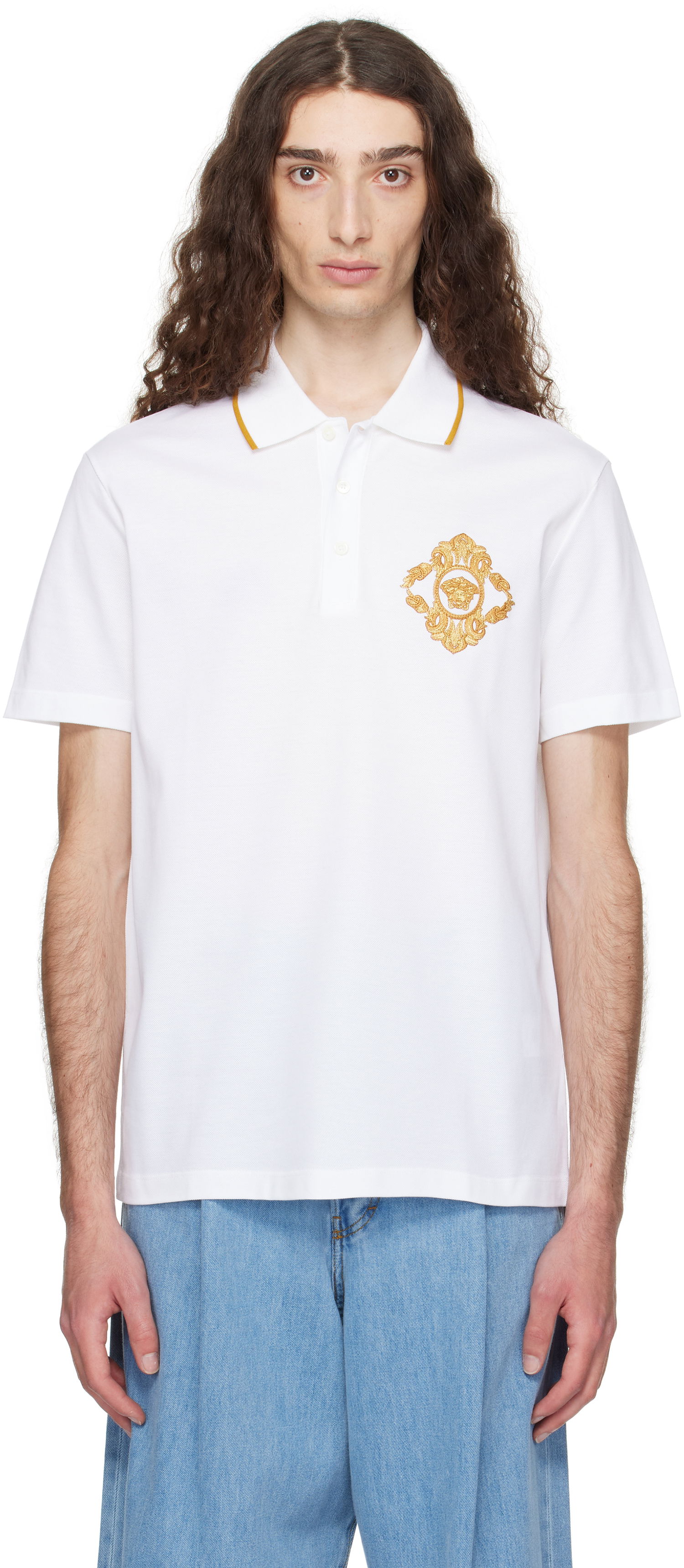 Polo majica Versace Versace Embroidered Architectural Baroque Polo Bijela | 1013906_1A14973, 0
