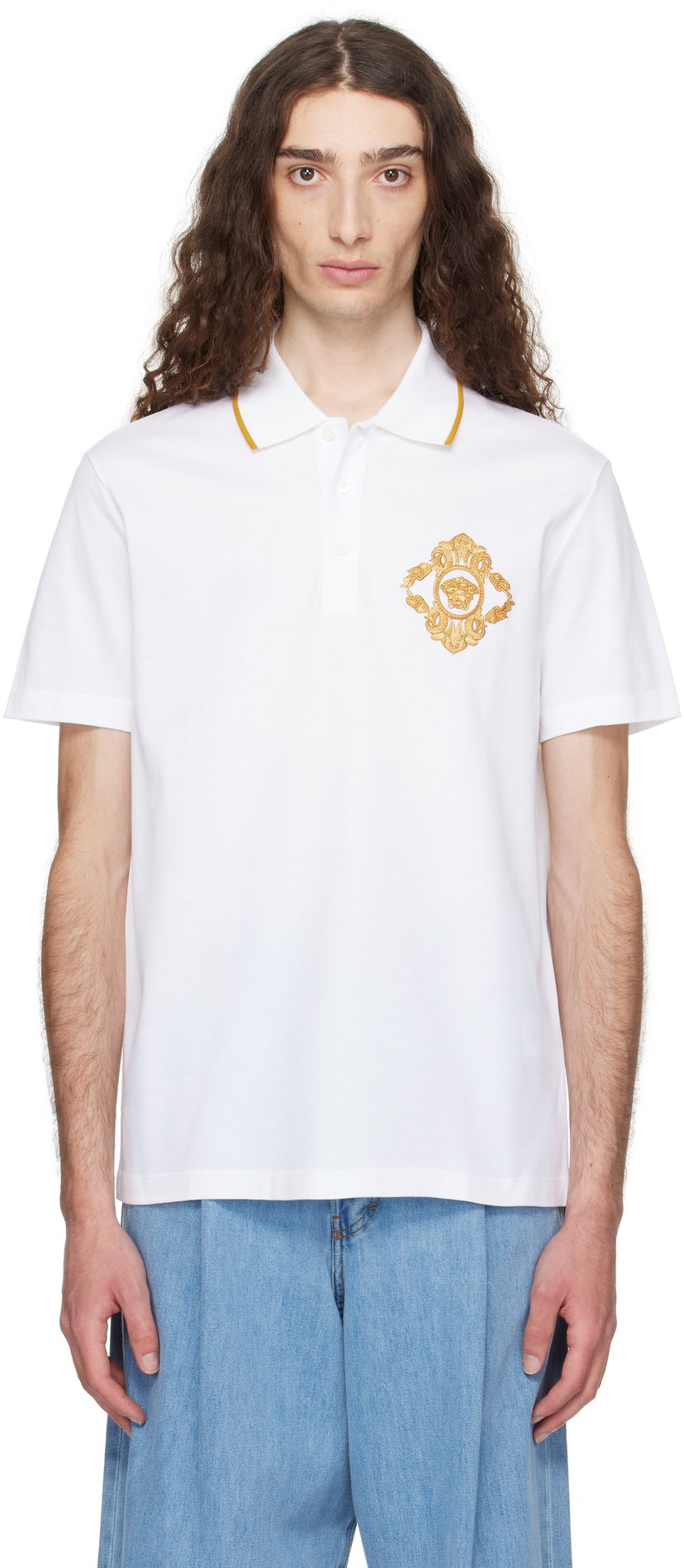 Polo majica Versace Versace Embroidered Architectural Baroque Polo Bijela | 1013906_1A14973