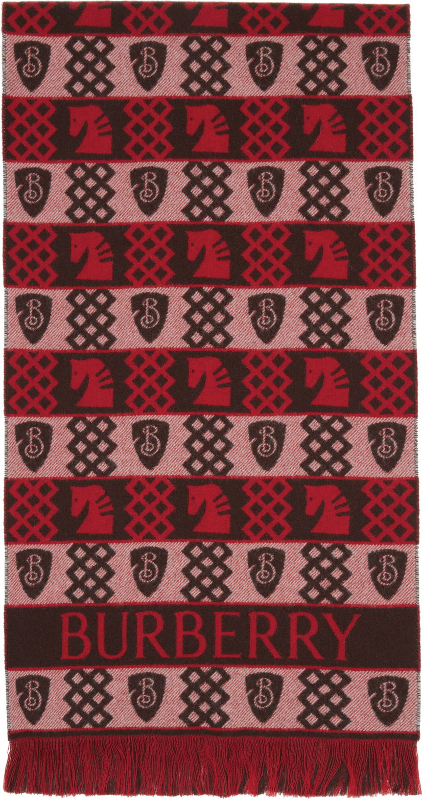 Šal Burberry Burberry Chess Fair Isle Wool Scarf Crvena | 8115320