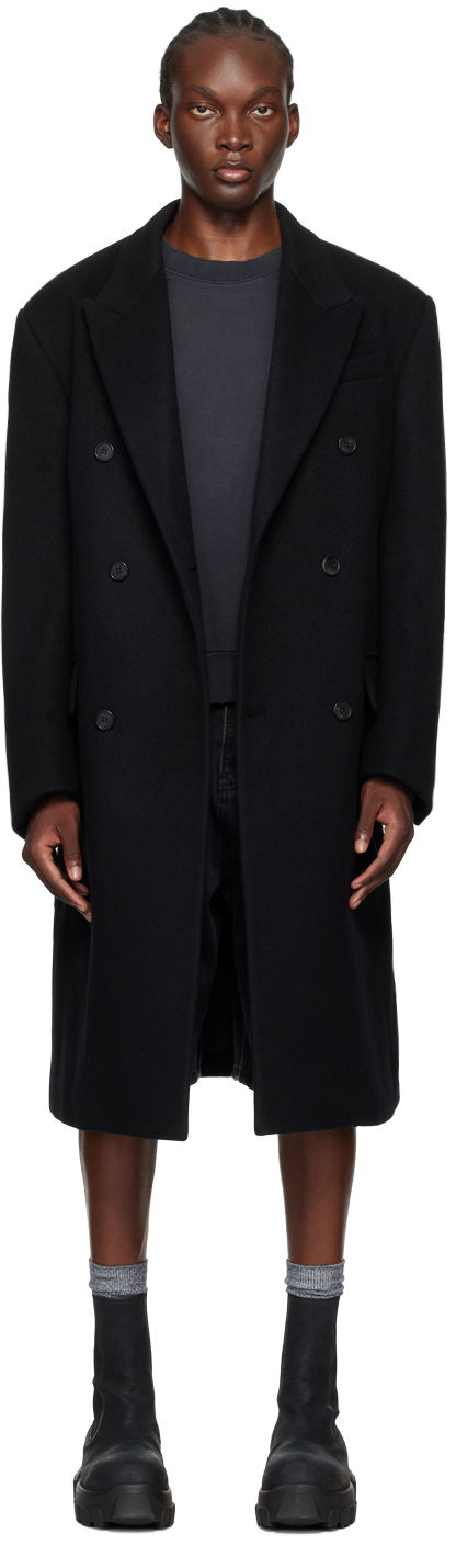 Kaputi We11done Double-Breasted Wool Coat Crna | WD-CT2-24-068-M-BK