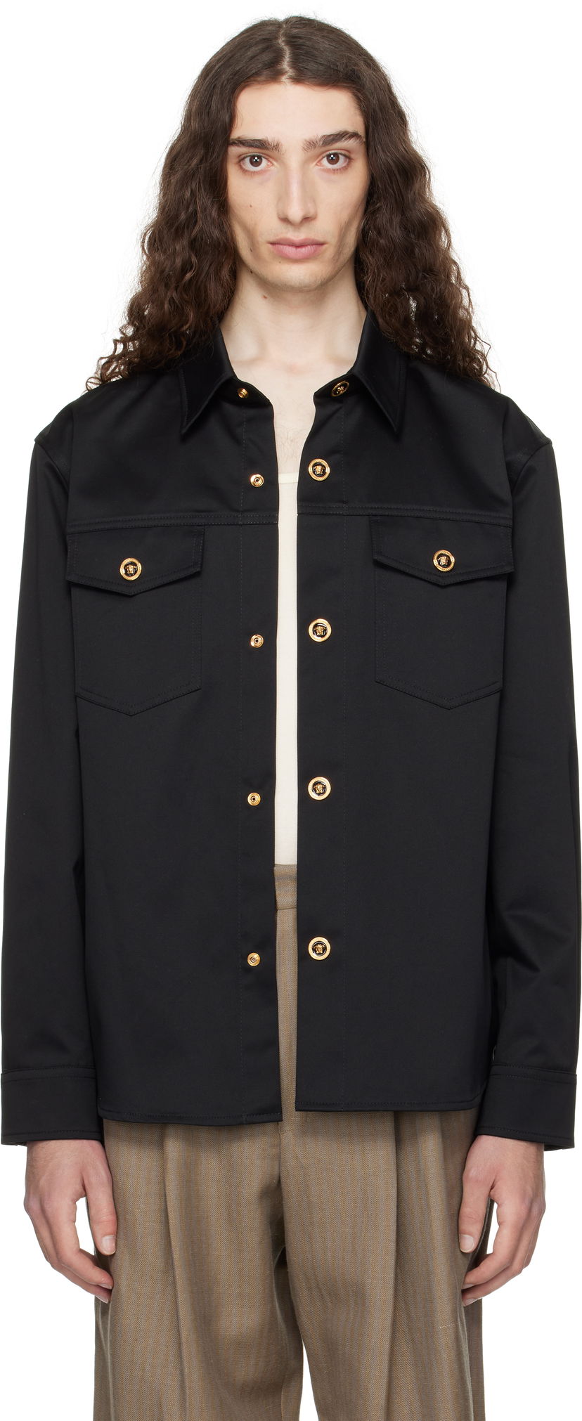 Košulja Versace Versace Gabardine Overshirt Crna | 1017413_1A01718