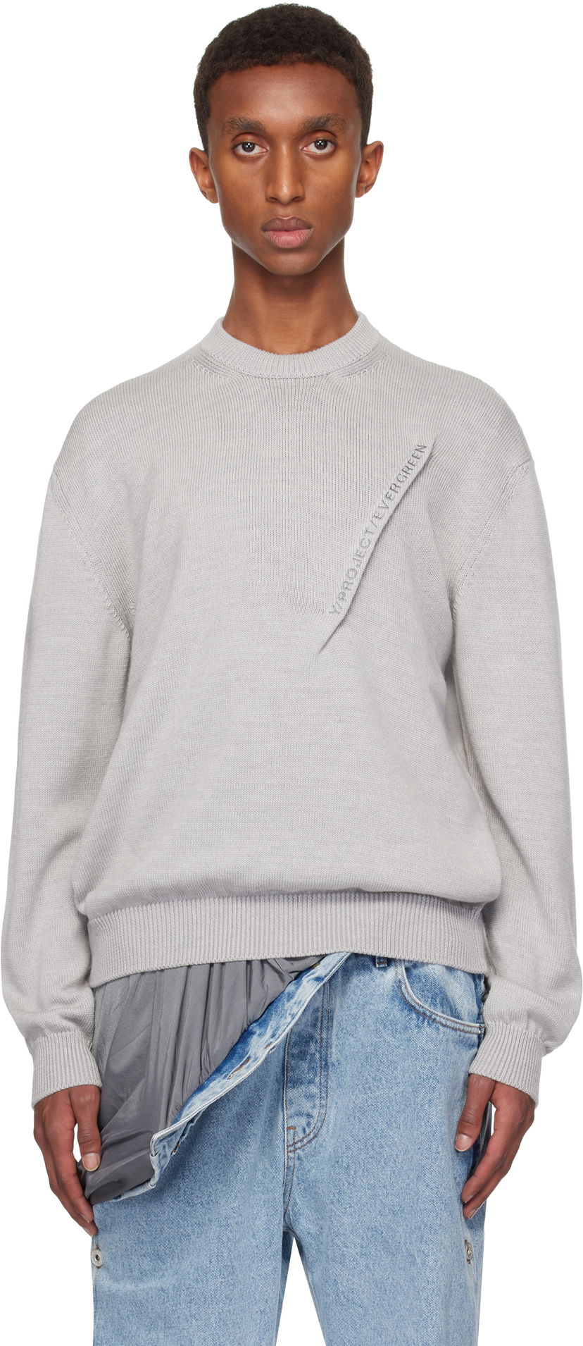 Džemper Y/PROJECT Crewneck Logo Sweater Siva | 206SW011