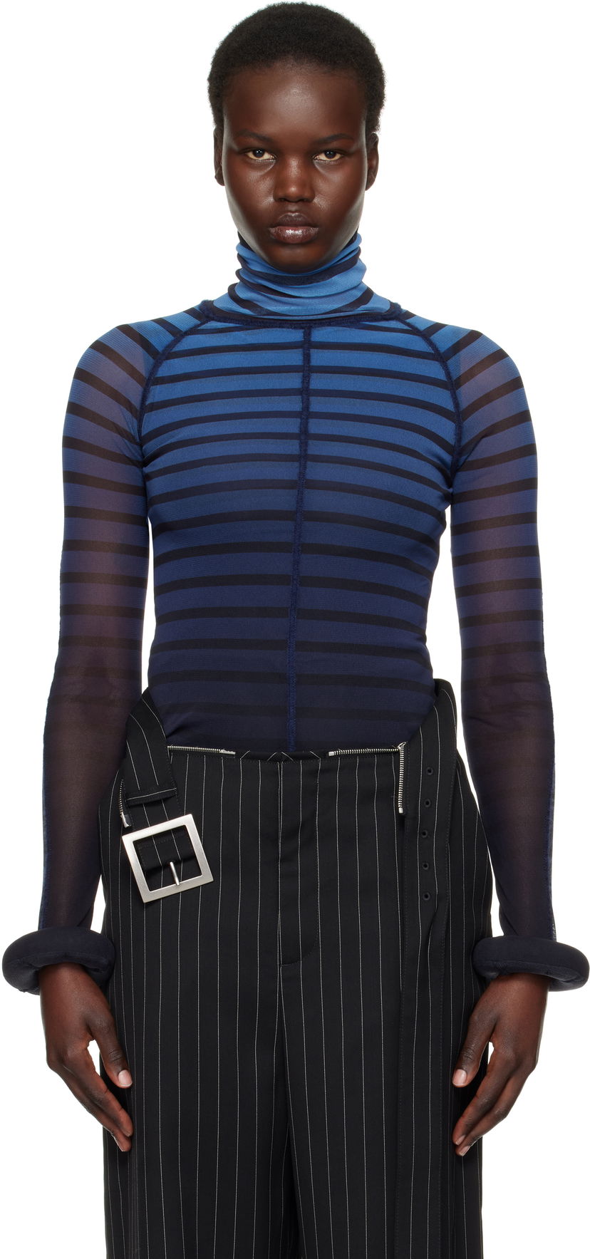 Džemper Jean Paul Gaultier Jean Paul Gaultier 'The 3D Striped' Turtleneck Top Plava | 25/33-F-TO235-T575-005956