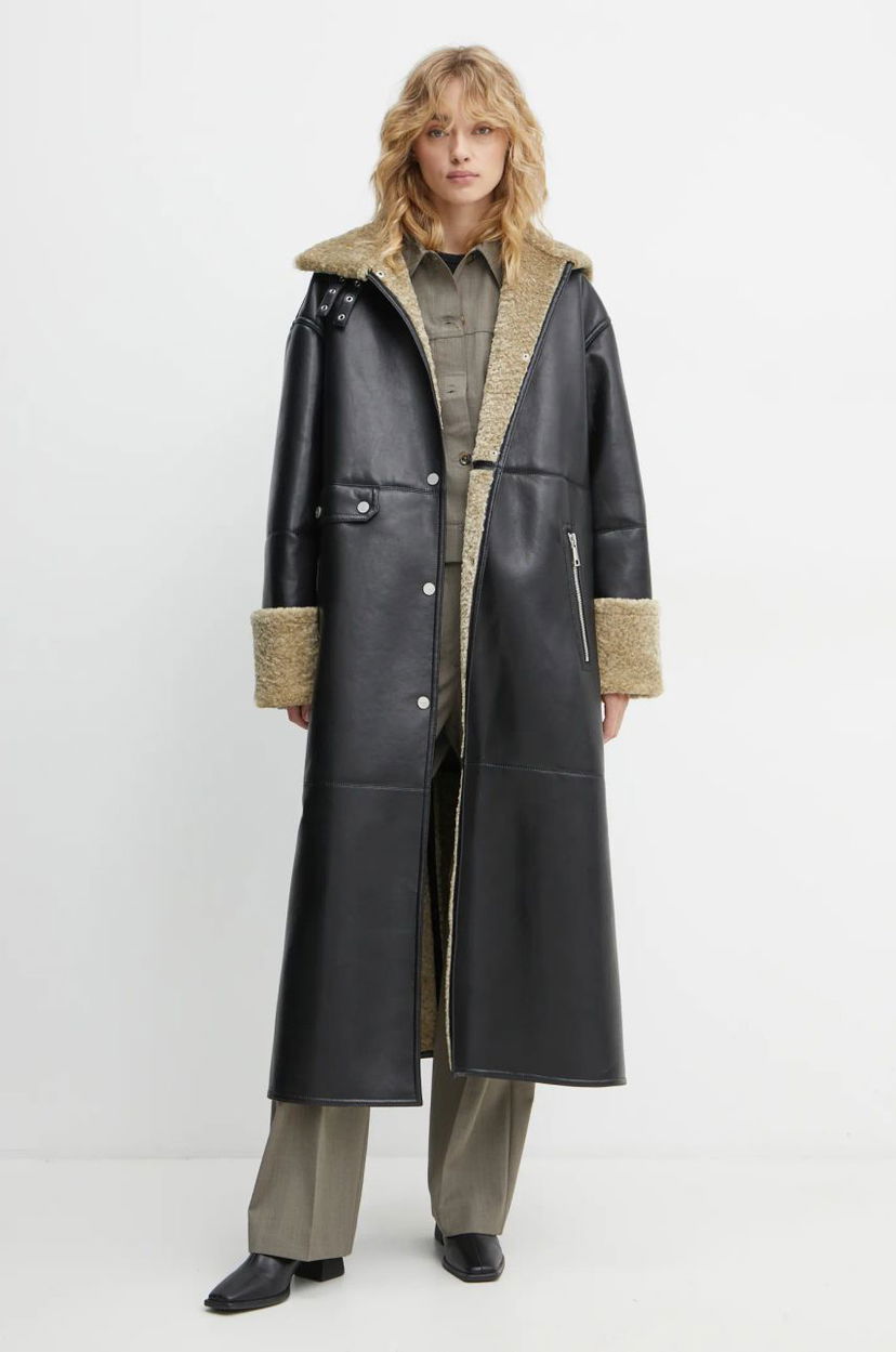 Kaputi Nanushka LIESEL Black Leather Coat Crna | NW24FWOW38370