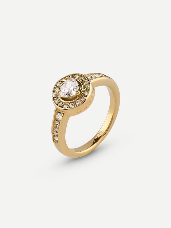 Prsten GUESS Gold Tone Ring With Clear Crystals Žuta | JUBR04671JW