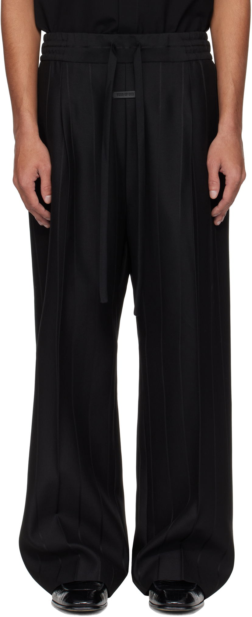 Hlače Fear of God Fear of God Pinstripe Drawstring Wide Leg Trousers Crna | FGE240-407TSWV