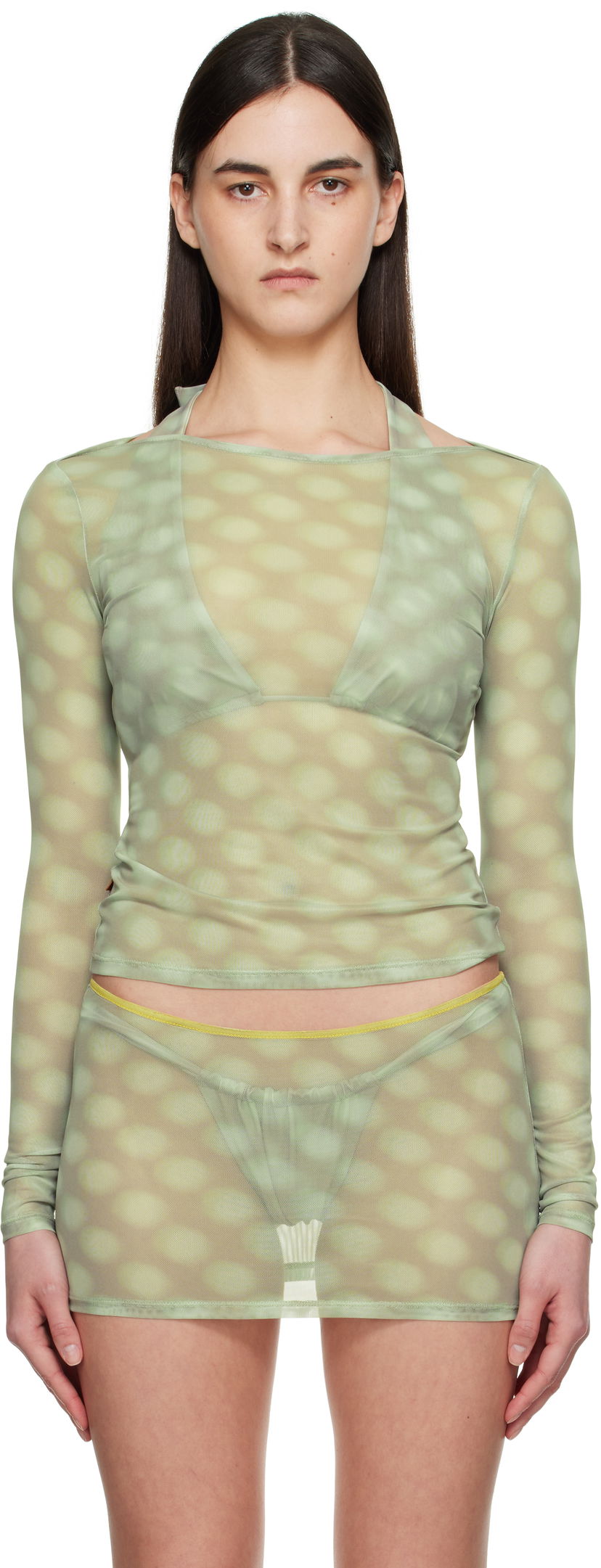 Trenerka Miaou Miaou Amelia Semi-Sheer Long Sleeve T-Shirt Zelena | 7183PM2MBD