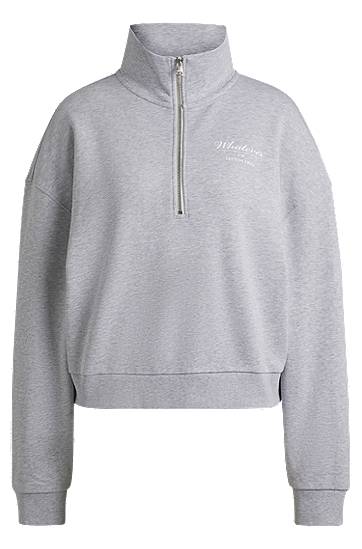 Dukserice BOSS Cotton Terry Zip-Neck Sweatshirt Siva | 50531192