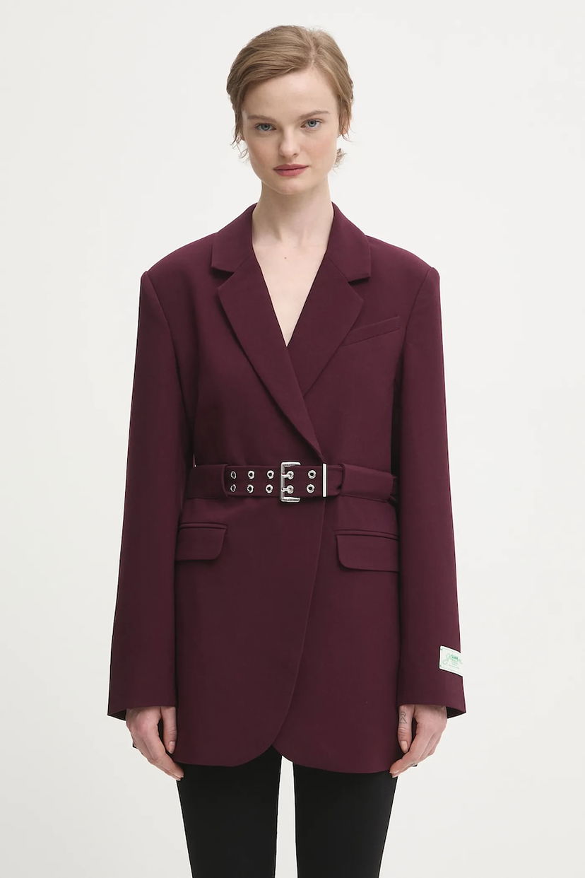 Jakna GANNI Future Twill Suiting Belted Blazer Tamnocrvena | W0403