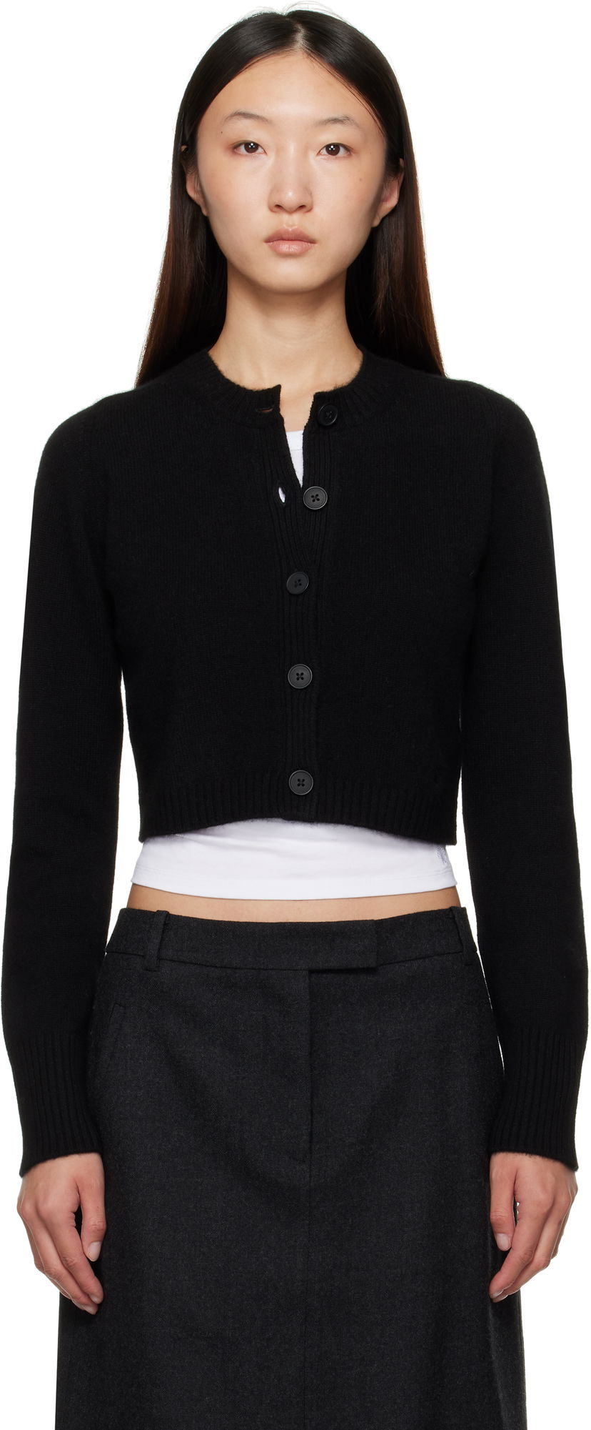Džemper Loulou de Saison Loulou de Saison Zephir Cashmere Cropped Cardigan Crna | ZEPHIR LDS