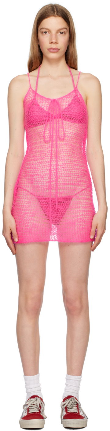 Haljina ERL Open Knit Bow Minidress Ružičasta | ERL06O104