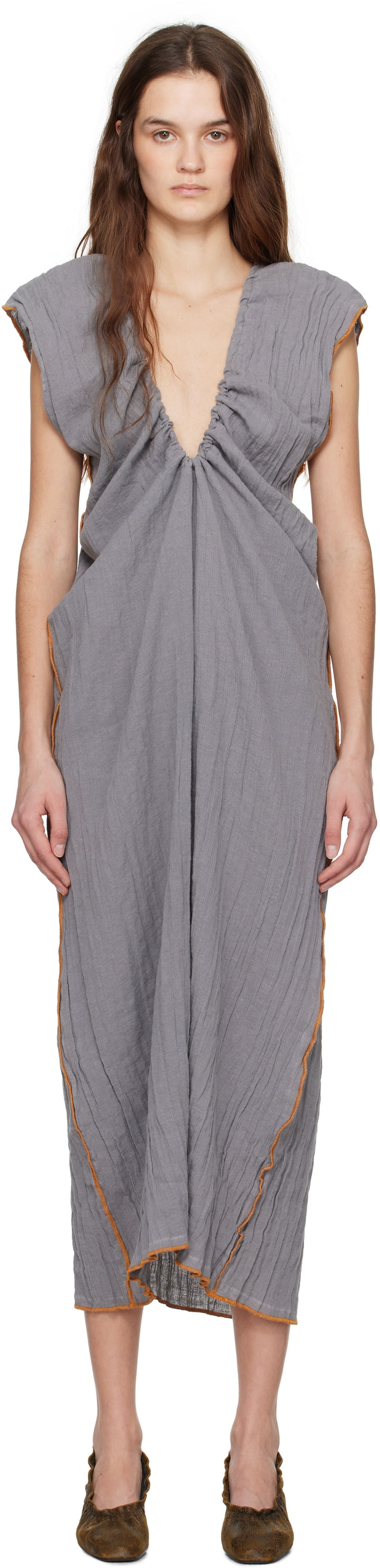 Haljina Baserange Baserange Max Draped Maxi Dress Siva | DRMX-LC-SP25