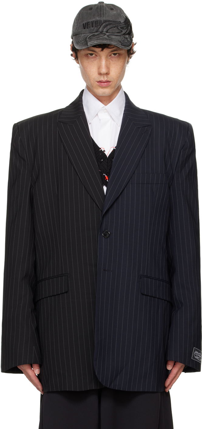Odjeća VETEMENTS Black & Navy Split Deconstructed Tailored Blazer Crna | UA65JA706N